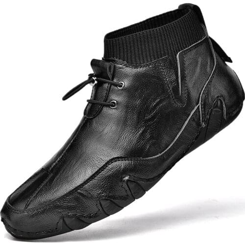 New Genuine Leather Mens Shoes Motorcycle Short Boots Man Walking Shoes Outdoor Sport Sneaker Male Ankle Boot Big Size 38-46