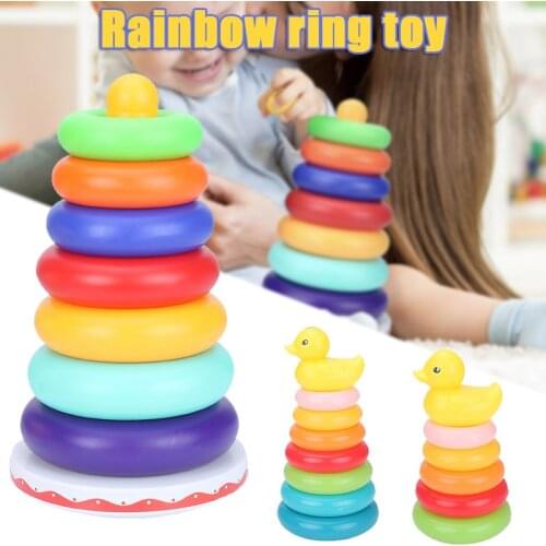 New Stacking Rings Toy Rainbow Stacker Tumbler with Rattle Toddler Learning Toys for Baby Boys Girls Kids Gifts Drop Shipping
