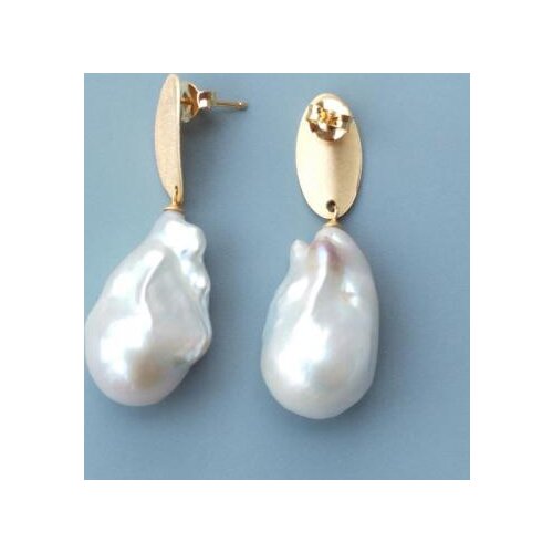 New Favorite High Quality Big White Baroque Pearl Stud Earrings S925 Silver 18K Gold Plated Delicete Elegant Jewelry For Women