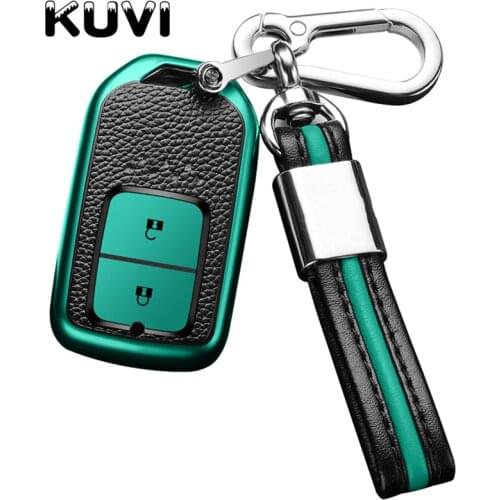 New TPU+Leather Car Key Fob Pocket Cover Case For Honda Civic CR-V HR-V Accord Jade Crider Odyssey 2015 - 2018 Remote Protector
