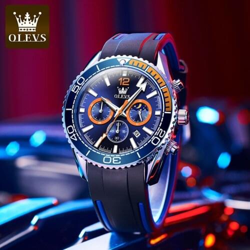 OLEVS Watch for Men Luxury Rubber Strap Men Quartz Wristwatches Sports Waterproof Dive Green Wristwatch Mens Watches 9916