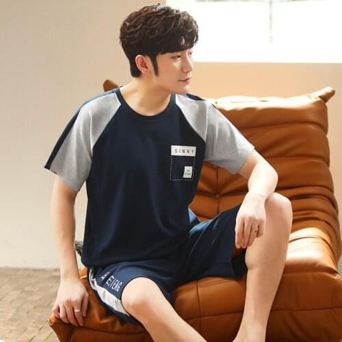 Summer Full Pure Cotton Pyjamas Male Casual Pajamas Short Sleeve Shorts For Men O-Neck Pajama Sets Comfortable Cool Sleepwear