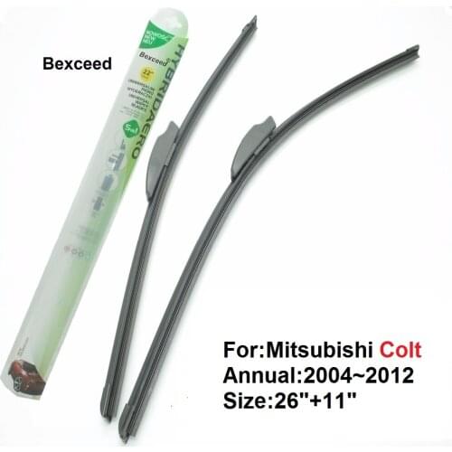 Flat Wiper Blade For Mitsubishi Colt 26"+11" Bexceed of Car Windshield Windscreen 2004 2005 2006 2007 2008 2009 2010 2012
