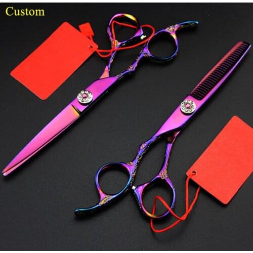 Custom new professional Left handed 6 inch Plum hair scissors thinning makas haircut shears cutting barber hairdressing scissors