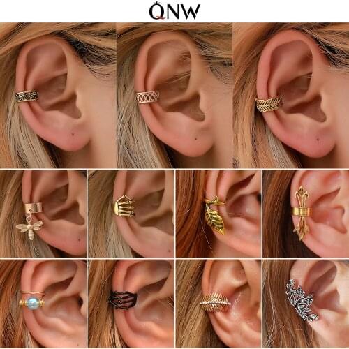 Simple Retro Ear Clip Personalized Leaf Ear Bone Clip Earrings Fake Piercing Ear Cuff Women Jewelry No Hole Ear Accessories