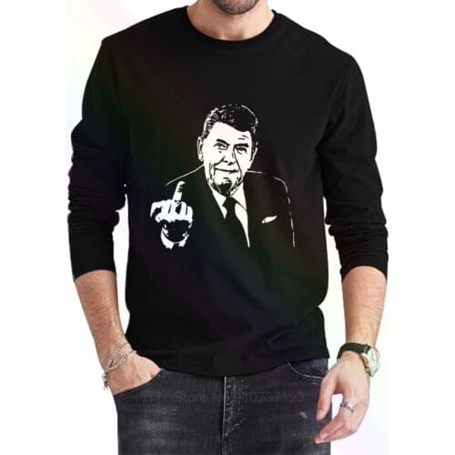 Ronald Reagan Middle FingerPolitica Logo T-Shirt 2021 Newest Summer Mens Long Sleeve Popular Tees Shirt Tops Novel Unisex
