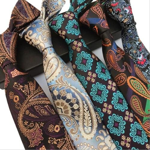 Ricnais Quality Floral Tie 8cm Silk Necktie Plaid Mens Wedding Tie Jacquard Woven Formal Paisley Necktie Suit Business Party
