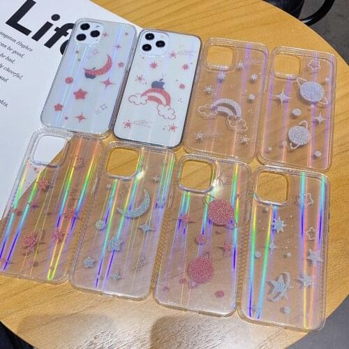 Luxury Stars Moon Glitter Phone Case For iPhone 12 11 Pro Max X XR XS Max 7 8 Plus SE 2020 Laser Gradient Transparent Back Cover