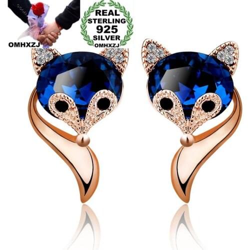 OMHXZJ Wholesale European Fashion Woman Girl Party Gift Fox Zircon 925 Sterling Silver 18KT Rose Gold Stud Earrings EA122