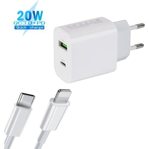 Phone Charger USB Fast Charging Charger for iPhone 12 Pro Max 20W 5V 3A Eu Plug PD Adapter Quick Charge 3 for Samsung Xiaomi
