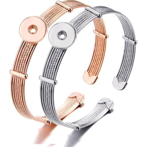 SG0237 New Fashion Metal Silver color/Rose golden snap bracelet Bangle fit 12MM snap buttons DIY accessories Gift wholesale