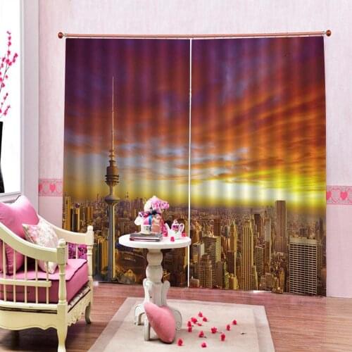 Sun curtains for bedroom Drapes Living room Bedroom Decor 2 Panels HooksWindow Curtains night city budilding curtains