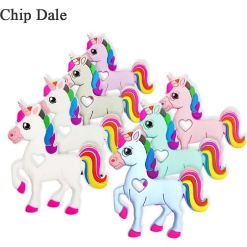 Chip Dale 1pcs Unicorn Silicone Teether Baby Teething Chew Toys DIY Necklace Nursing Tool Pendant Food Grade Silicone