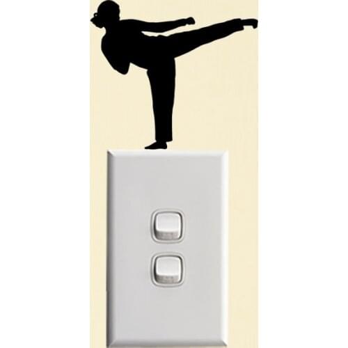 Taekwondo Girl Home Room Decor Decal Vinyl Light Switch Sticker 6SS0148