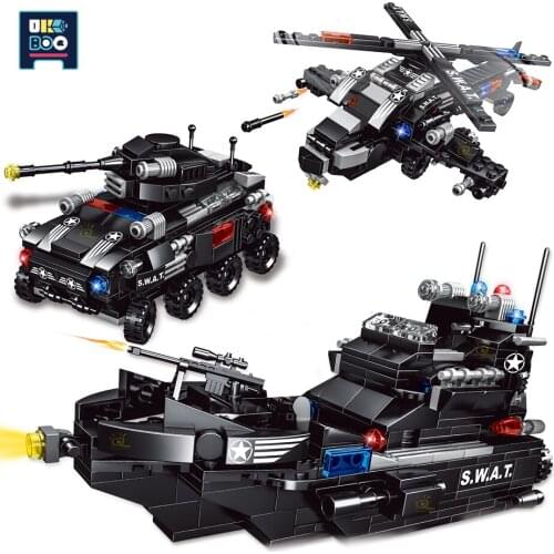 UKBOO 597PCS City SWAT Patrol Car Aircraft Truck Model Building Blocks Military 8IN1 Search and Rescue Ship Figures Bricks Toy