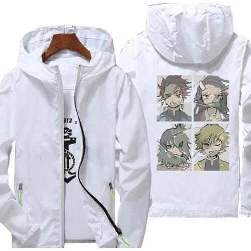 Casual Demon Slayer Graphic Jacket Spring Autumn reflective zipper Windbreaker waterproof Jackets men street Hooded thin Coats