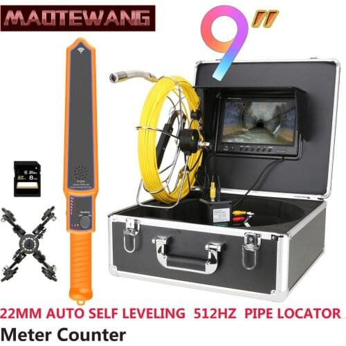 9" Monitor DVR Meter Counter Auto Self Leveling 512HZ Pipe Locator Sewer Pipe Inspection Video Camera 22MM IP68 HD1000TVL Camera