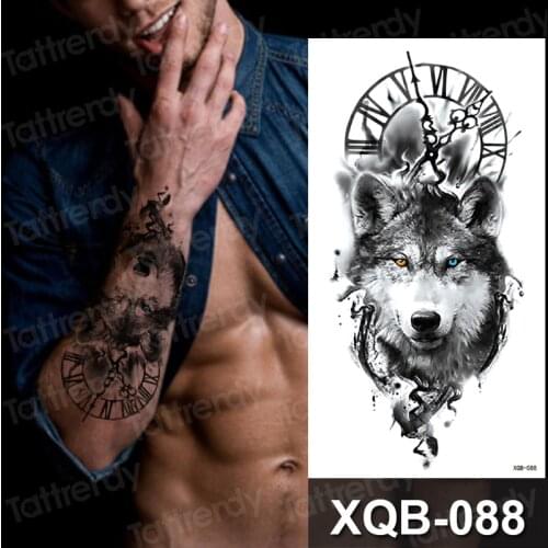 Wolf Temporary Tattoo Sticker Clock Orange Flash Tattoos Lion Compass Body Art Arm Fake Tatoo Women Men leg tattoo sleeve cool