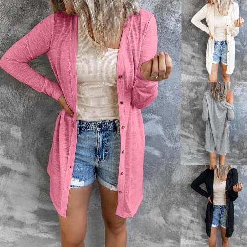 New Autumn Winter Women Long Shirt Fashion Buttons Solid Blouse Casual Long Sleeve Top Cardigan Blouses Female Loose Shirts Tops