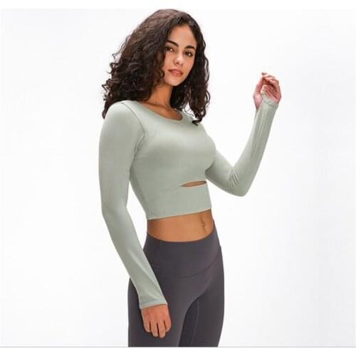 Women Padded Gym Long Sleeved Sport Shirts Thicken Nylon Yoga Fitness Crop Shirts with Thumb Holes