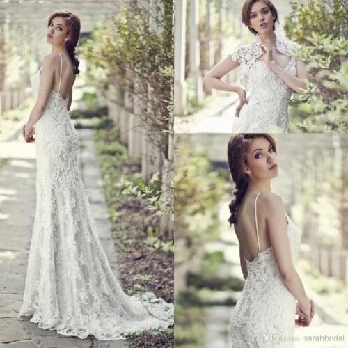 Free shipping vestido de noiva casamento 2020 fashionable romantic hot sexy backless long lace wedding dress with jacket