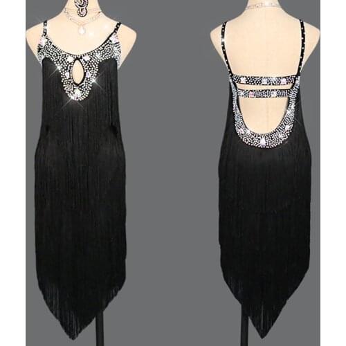 New Latin Dance Dress Competitive Black Dress Female Adult Professional Stage Latin Costume Rumba Dance Fringed Dress BL2809