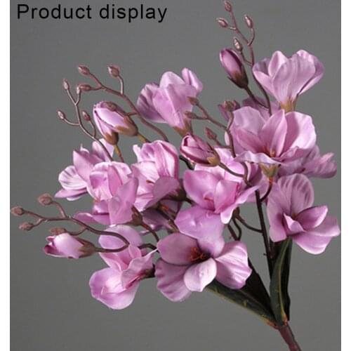 1 Bouquet Simulation Magnolia Flower Silk Cloth Flower Wedding Bouquet Fake Greenery Flower Arrangement Desktop Vase Decor