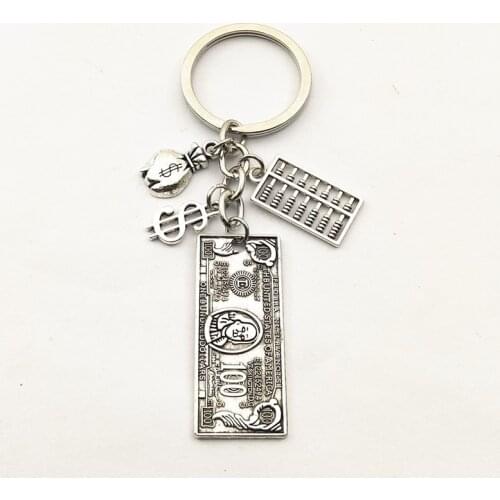 1Pc Vintage Calculator Accounting Charms Keyring 100 Dollar Bill Keyholder For Men Wallet Gift Jewelry Supplies