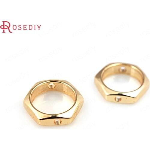 D168)10 pieces 8mm 24K Champagne Gold Color Plated Brass Hexagon Round Beads Circles High Quality Diy Jewelry Accessories