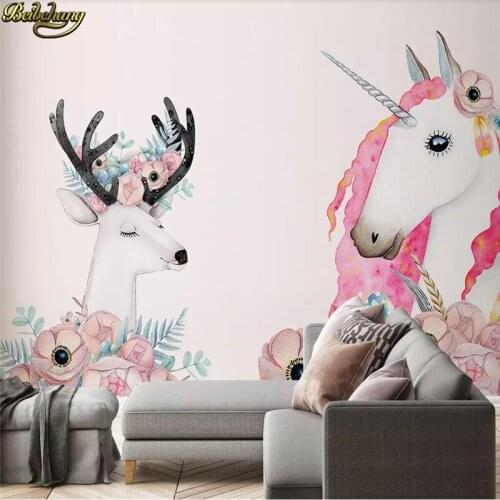 Beibehang Custom Nordic Unicorn Elk 3D Mural Wallpaper Modern Living Room Bedroom TV Background Photo Wall paper papel de pared