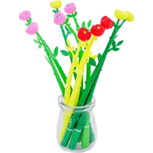 4pcs/lot Korean Simulation Flowers Writing ink Black Gel Pen Colourful Girls Supply School Cute Children Office Homework