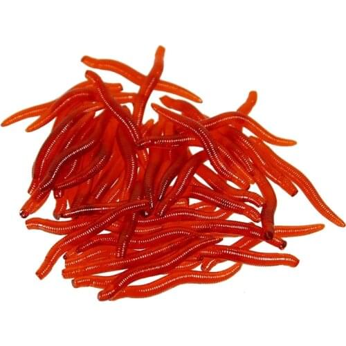 50 or100Pcs Lifelike Silicone Red Worm Soft Lures Earthworm Artificial Rubber Baits Shrimp Flavor Additive Bass Carp Tackle