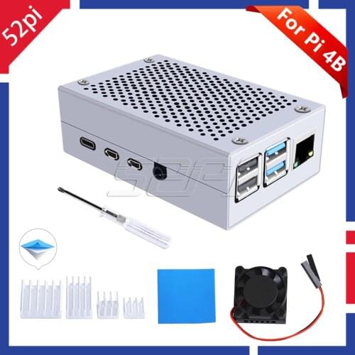 52Pi New! Aluminum Alloy Silver Metal Case Black Enclosure Cover Shell for Raspberry Pi 4B Pi 4 Model B