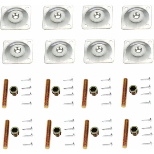8pcs 48*48mm Iron Furniture Leg Mounting Plates Soft Table Chair Feet Attachment Plates with M8 Hanger Bolts Screws Adapters