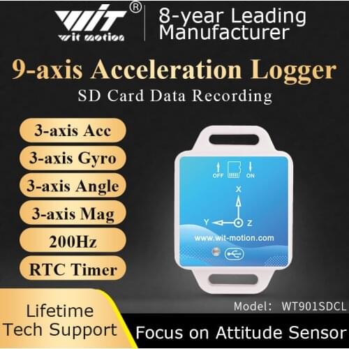 WitMotion WT901SDCL AHRS MPU9250 200Hz 9-Axis Offline Accelerometer Data Logger, Gyro+Angle (XY 0.05° Accuracy)+Magnetometer