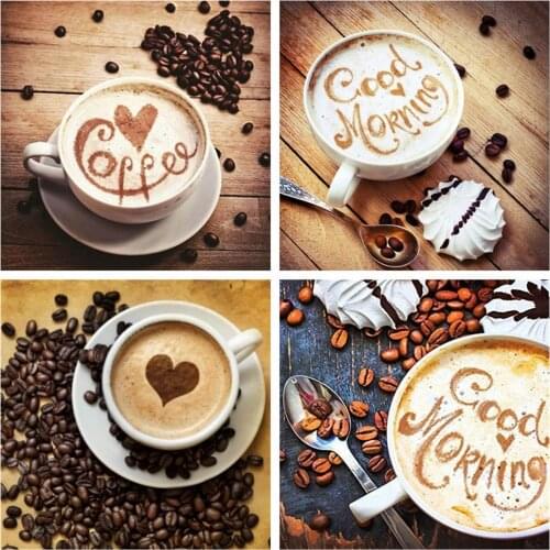 Huacan Diamond Embroidery Complete Kit Coffee Cup 5D Diamond Painting Landscape Needlework Mosaic Cross Stitch Home Decor