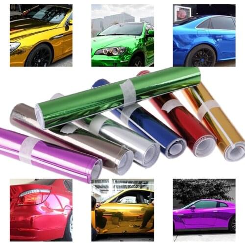 Car glossy mirror stretchable chrome vinyl wrap decal film stickers Sheet
