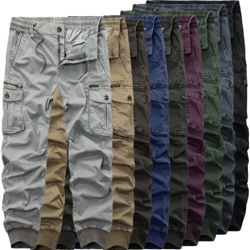 Men Military style Elastic waist Multi-Pocket Tactical Cargo Pants overalls fashion man Casual Loose Joggers Trousers Sweatpants