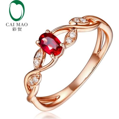 Caimao Jewelry 14k Rose Gold Natural Red Ruby & Diamond Vintage Design Engagement Wedding Ring