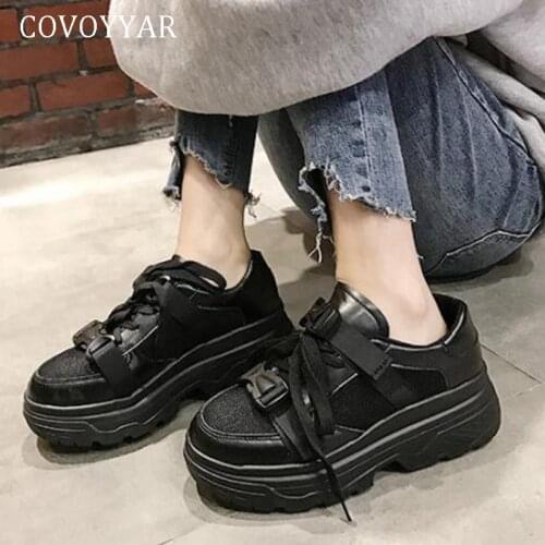 COVOYYAR 2019 Fashion Autumn Shoes Women White Black Platform Chunky Sneakers Vulcanized Shoes Canvas Lady Shoes WSN328