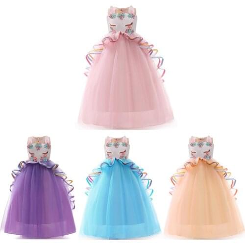 Big Size Unicorn Kids Dress Good Quality Summer Mesh Casual Children Princess Dresses For Halloween Formal Party Wedding Dress