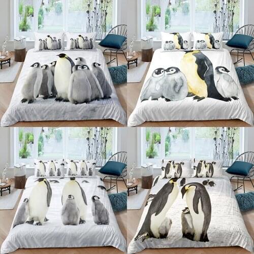Home Textiles Luxury 3D Penguin Duvet Cover Set and Pillowcase Kids Bedding Set AU/EU/UK/US Queen and King Size Bedding