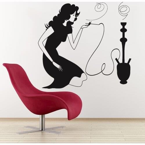 Smoke Wall Decal Hookah Shisha Arabic Cafe Home Decoration Sexy Woman Smoking Vinyl Wall Stickers Living Room Art Decor Z384
