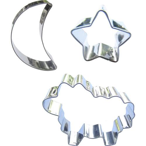 Stars, Moon, Sheep shape 3 pieces biscuit cutting molds, baking tools, cake decorating soft candy tools