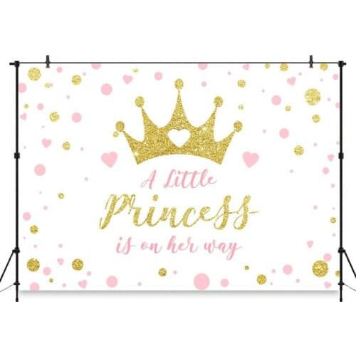 Photography Background Little Princess Baby Shower Backdrop Decorations Gold Glitter Crown Pink Love Party Photo Banner