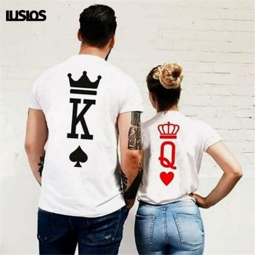 LUSLOS King Queen T Shirt Women Man Summer White Funny Tshirt Short Sleeve Couple Tees Tops Fashion Streetwear футболка женская