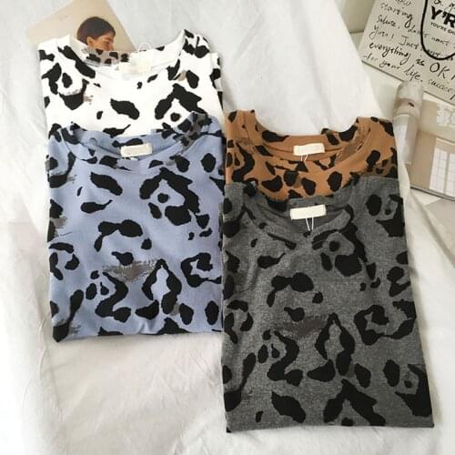 Spring and Summer New Leopard Print Round Neck Short Sleeve T-Shirt Thick Pure Cotton Loose Trend Fashion New 2021