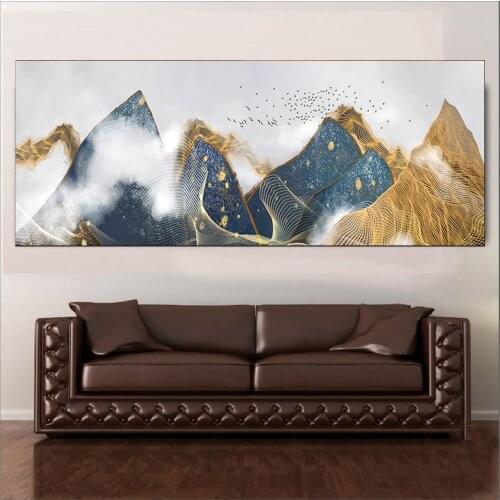 New Chinese Style Mountains And Rivers Scenery Cloud Bird Canvas painting Posters And Prints For Living Room Home Decor Unframed