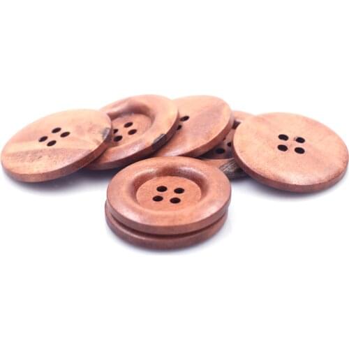 10PCS Round 40mm Wooden Sewing Buttons 4 Holes Brown DIY Accessories for Coat Clothes Scrapbook Sweater Bag Crafts Repair