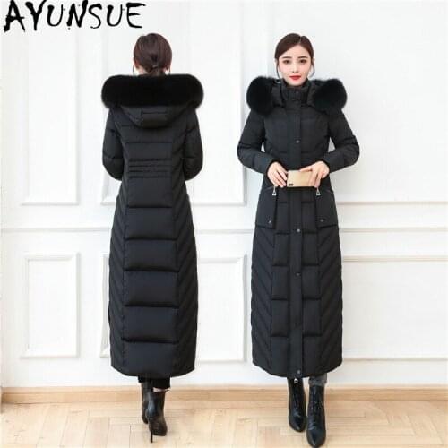 AYUNSUE 90% White Duck Down Jackets Woman Real Fox Fur Collar X-long Coat Female Winter Women Parkas Thick Coats Ropa Mujer 2020